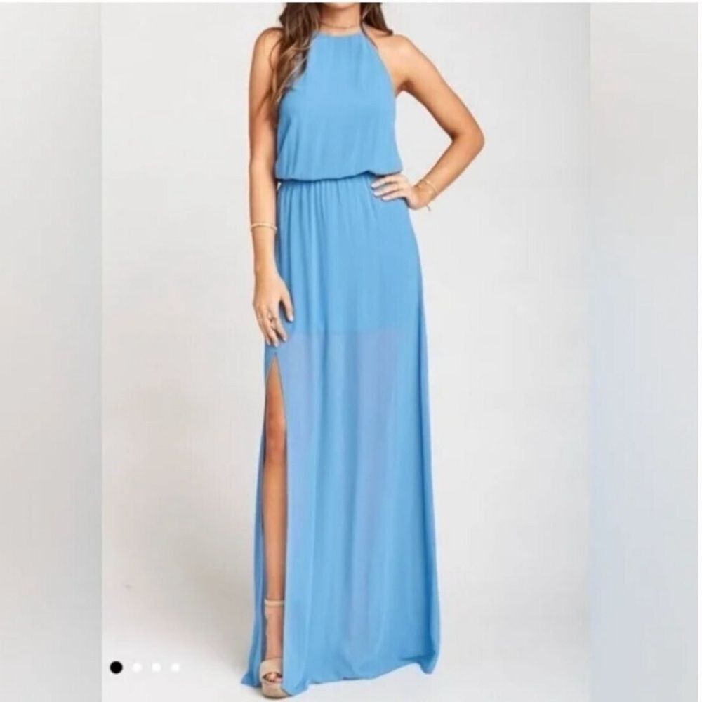 Show Me Your MuMu- Heather Halter‎ Maxi Dress Light Blue High Slit- Size Medium
